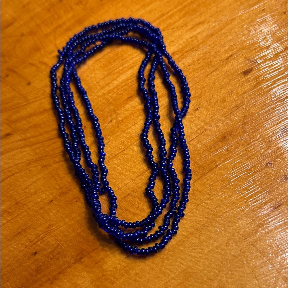 Vintage Boho Retro 80s Cobalt Blue Seed Bead Necklace Layering Boho Jewelry